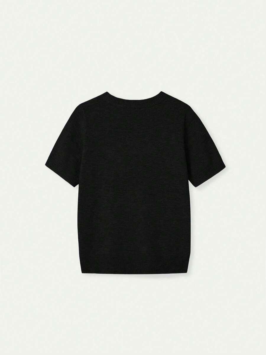 SHEIN CZARNY SWETER KRÓTKI RĘKAW S06__M