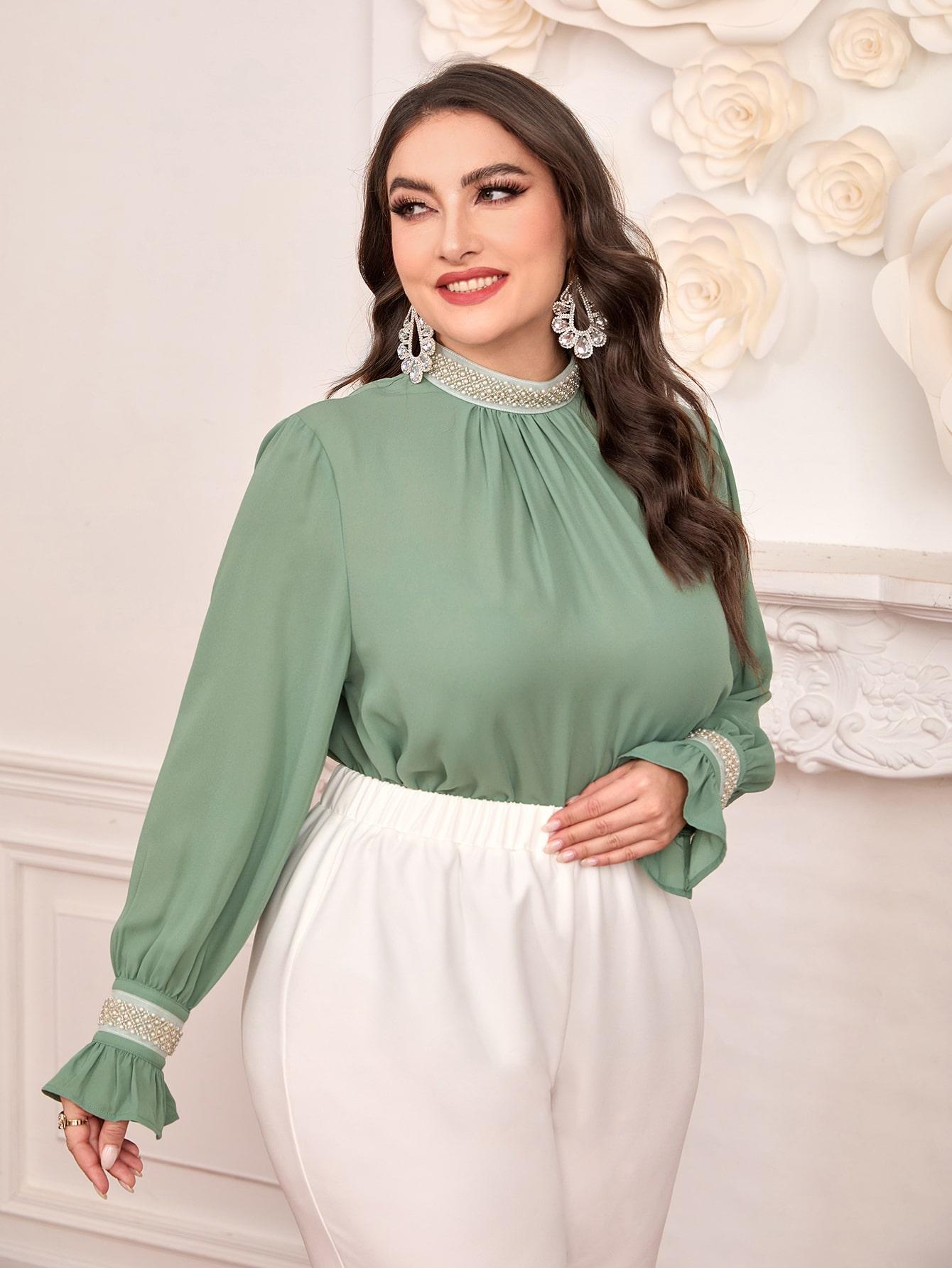 SHEIN ZIELONA BLUZKA ZDOBIENIE S06__48
