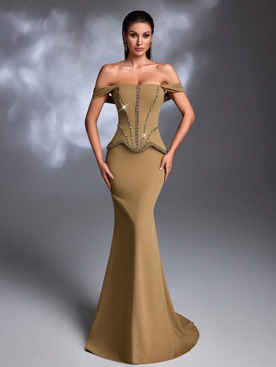 SHEIN MAXI SUKIENKA ODKRYTE RAMIONA ZDOBIENIA S09__M