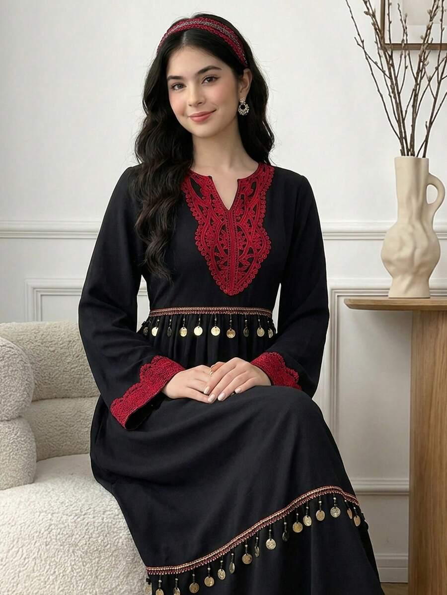 SHEIN CZARNA MAXI SUKIENKA DŁUGI RĘKAW S06__152-158