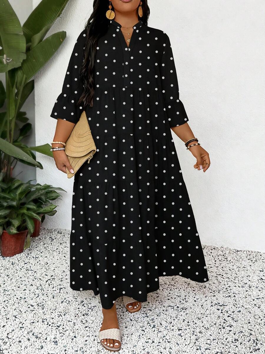 SHEIN CZARNA MAXI SUKIENKA WZÓR GROSZKI S06__XXL