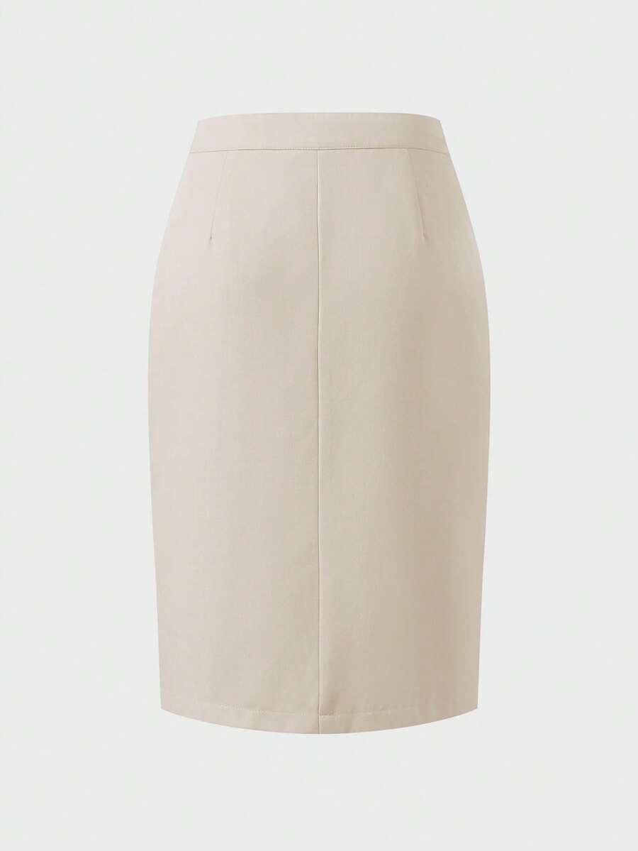 SHEIN BEŻOWY TOP SPÓDNICA KOMPLET S06__M