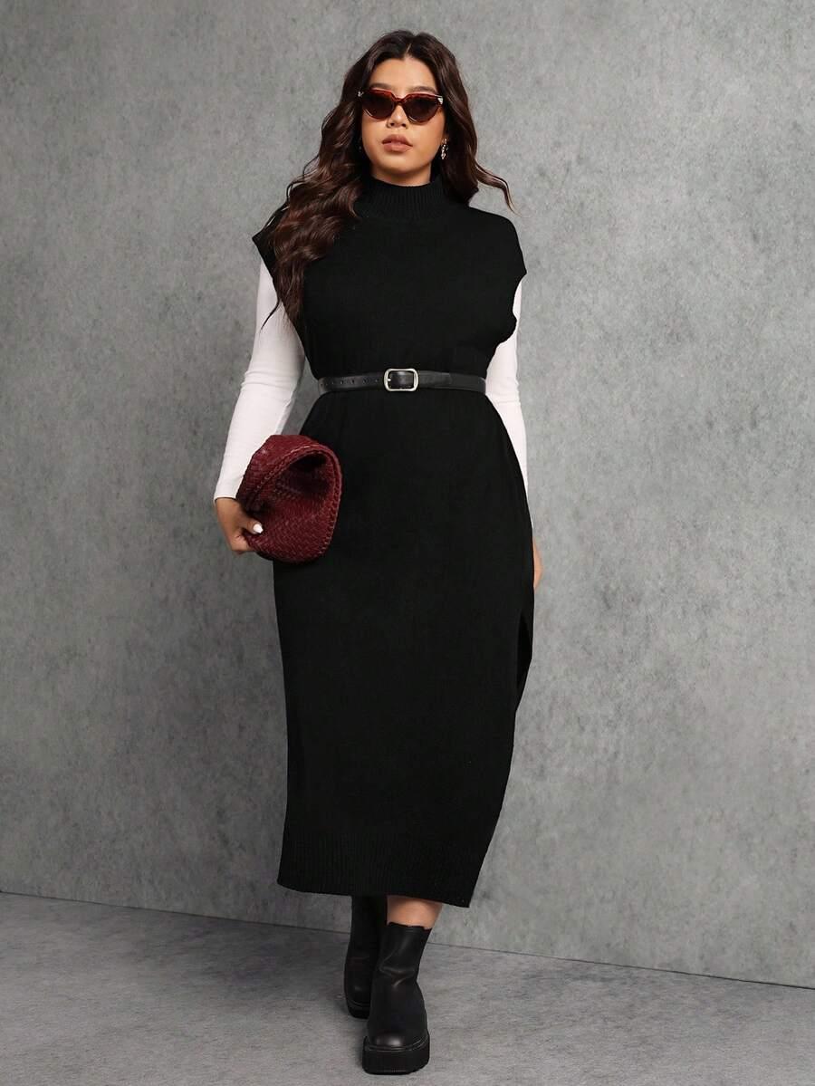 SHEIN CZARNA MIDI DZIANINOWA SUKIENKA S06__52
