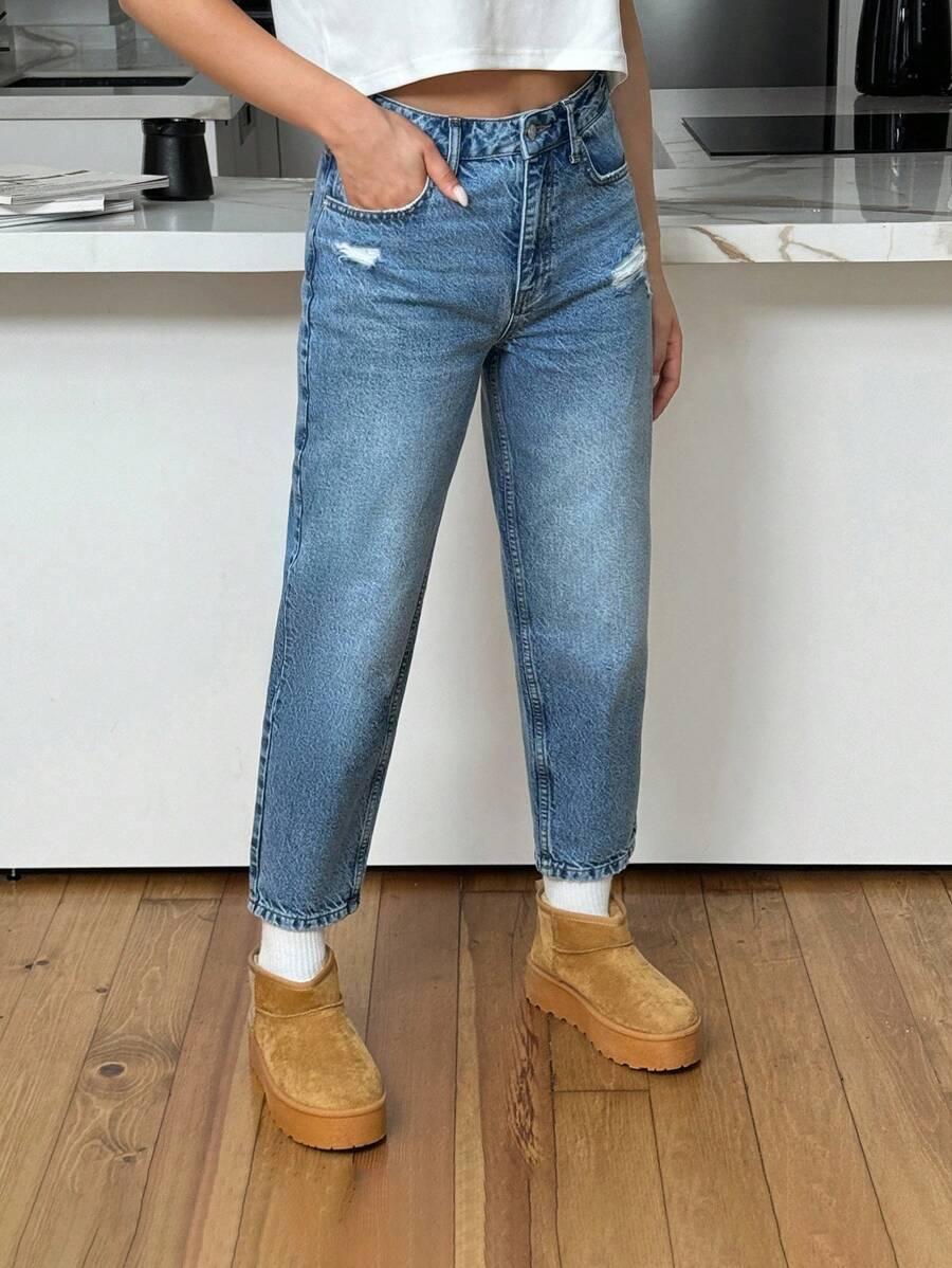 SHEIN NIEBIESKIE SPODNIE JEANS PROSTA NOGAWKA S06__S
