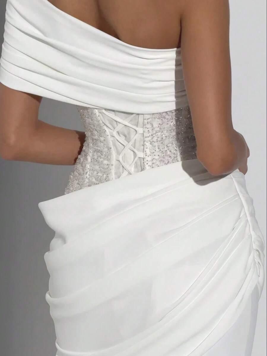 SHEIN BIAŁA SUKIENKA MAXI CEKINY S06__S