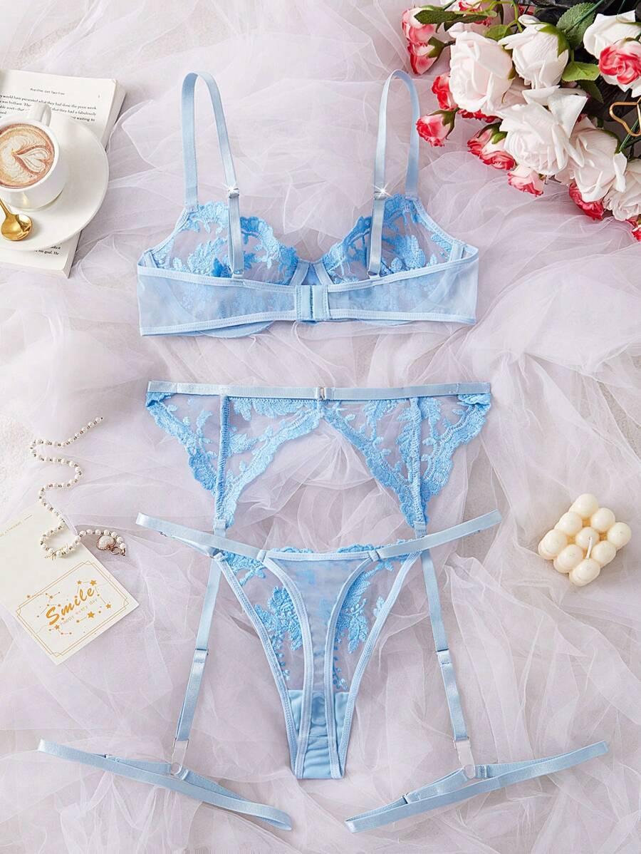 SHEIN NIEBIESKI KOMPLET BIELIZNY MAJTKI BIUSTONOSZ S06__M