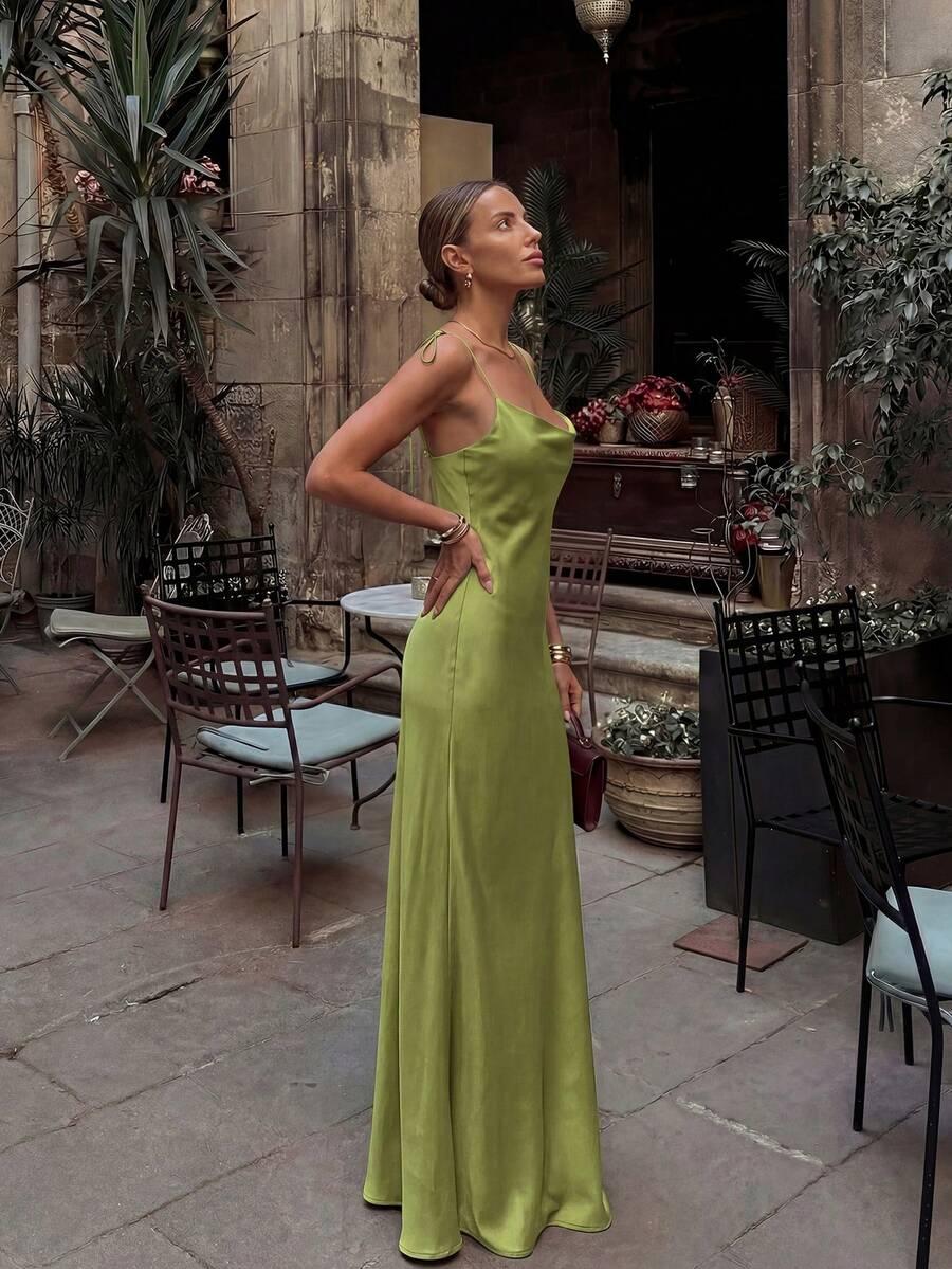 SHEIN SATYNOWA MAXI SUKIENKA NA RAMIĄCZKACH ODKRYTE PLECY PK01__XS