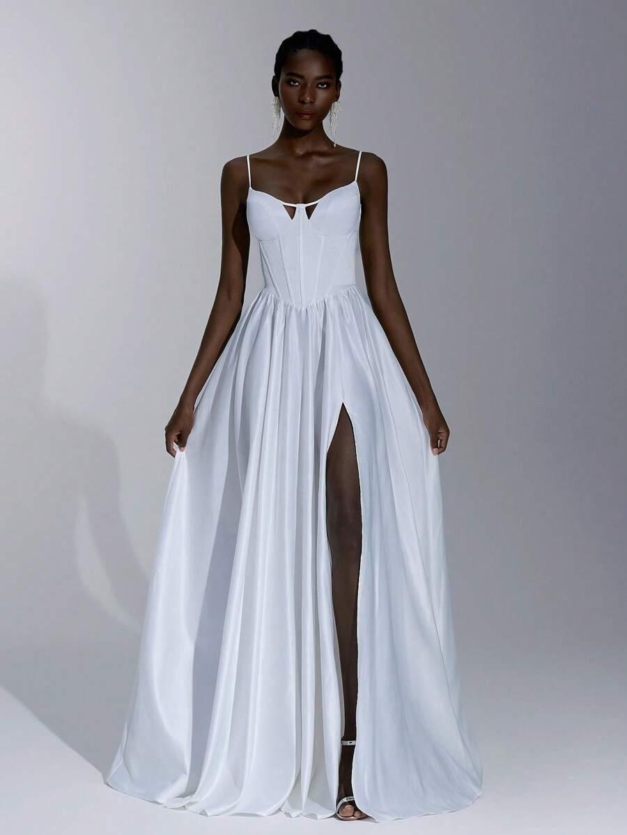 SHEIN BIAŁA GŁADKA SUKNIA ŚLUBNA S06__38