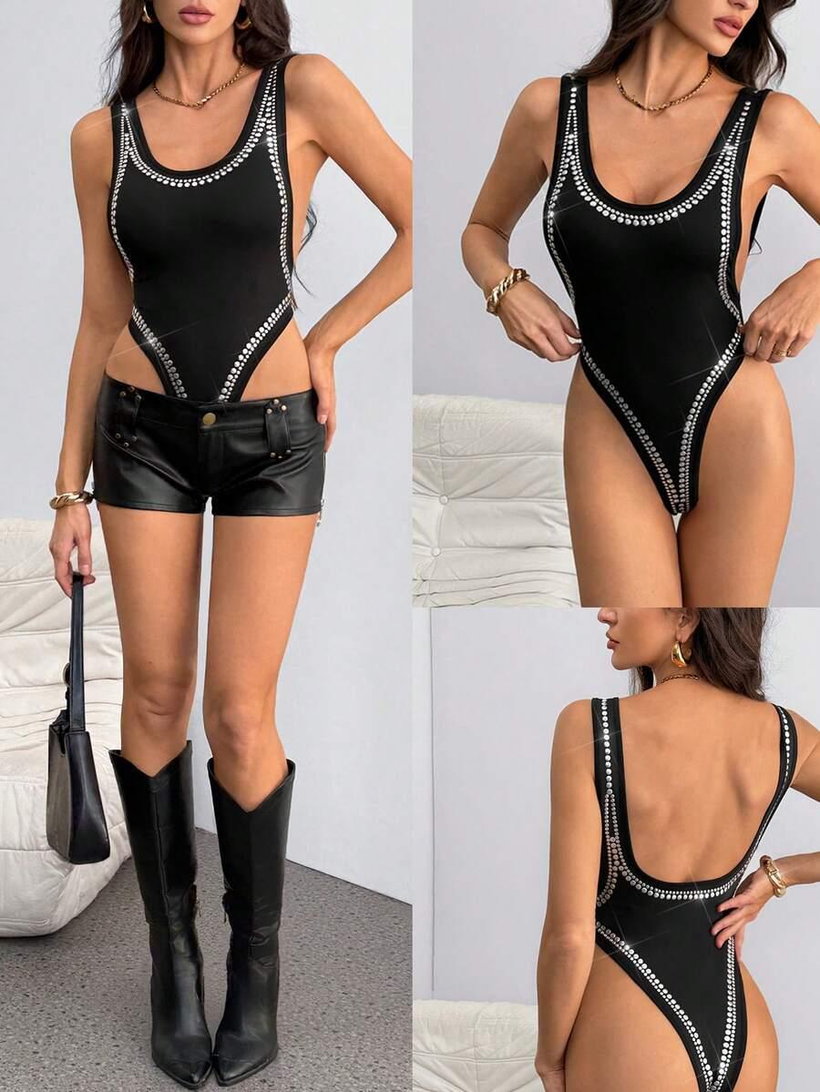 SHEIN CZARNY JEDNOCZĘŚCIOWY STRÓJ KĄPIELOWY S06__S