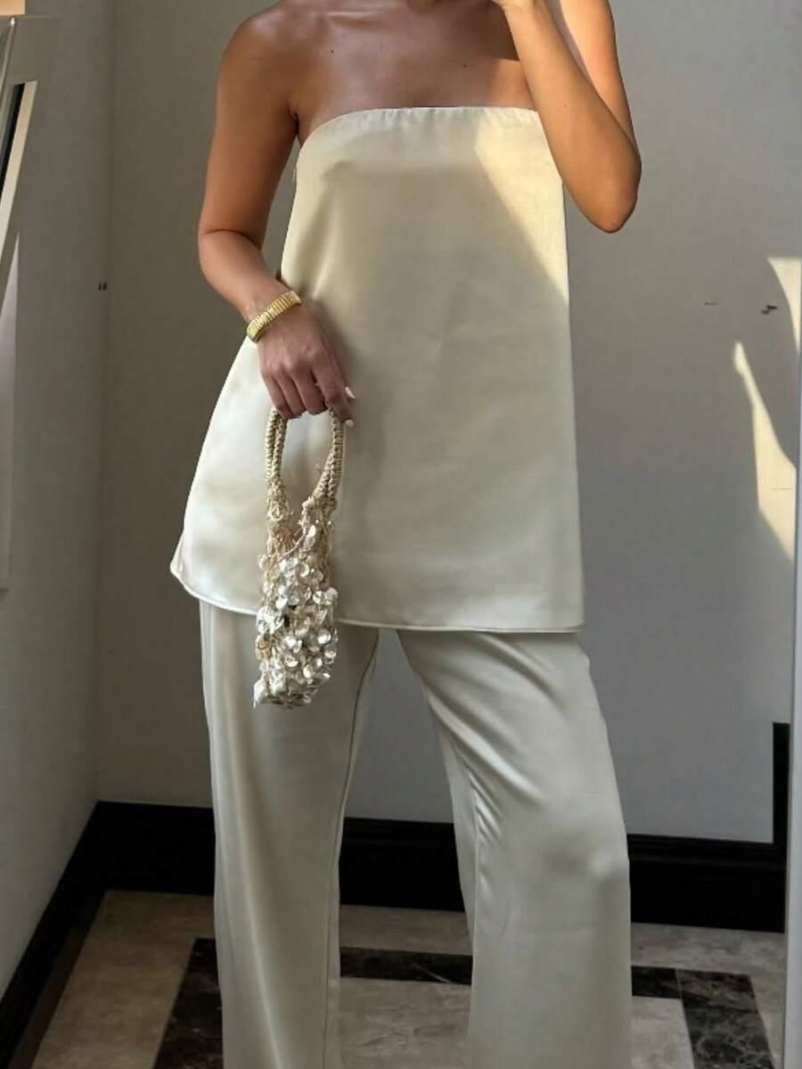SHEIN SATYNOWY TOP SPODNIE KOMPLET S09__S