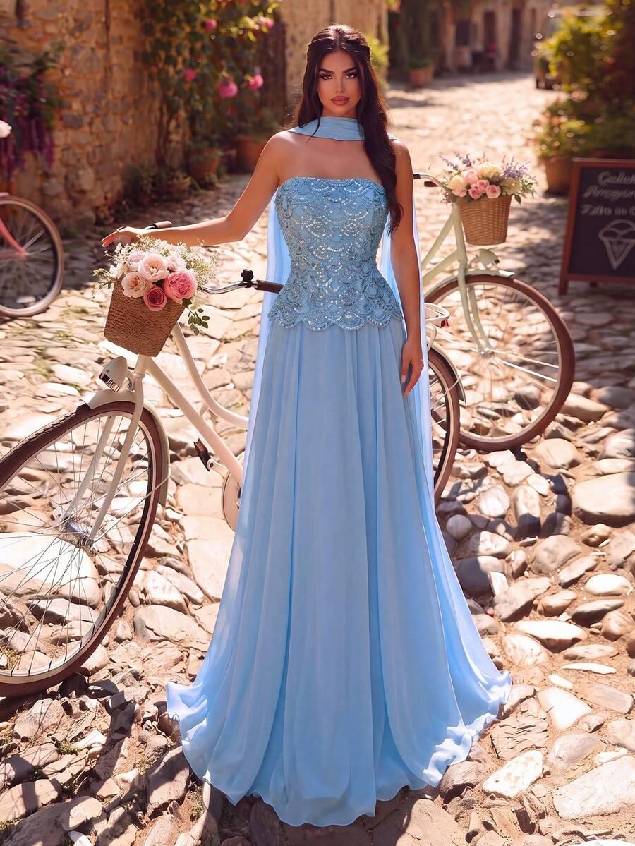 FAERIESTY NIEBIESKA MAXI SUKIENKA ZDOBIENIA S06__M