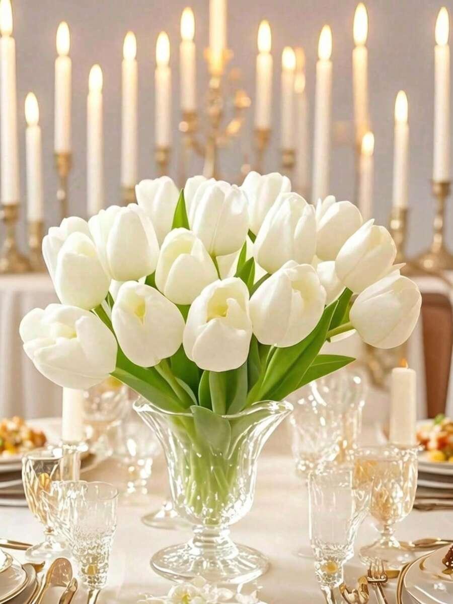 SHEIN BIAŁE SZTUCZNE KWIATKI TULIPANY 5-PACK S07__33