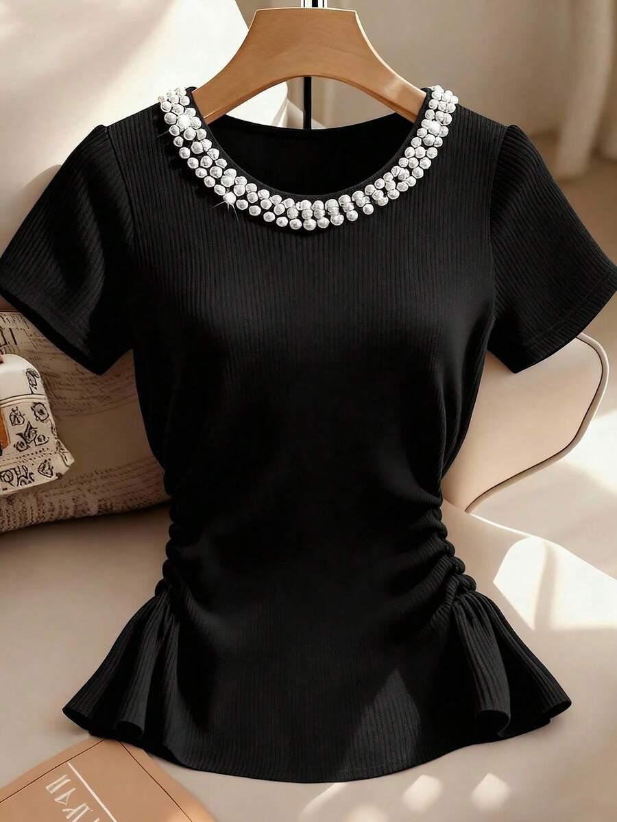 SHEIN CZARNA BLUZKA ZDOBIENIE S06__L