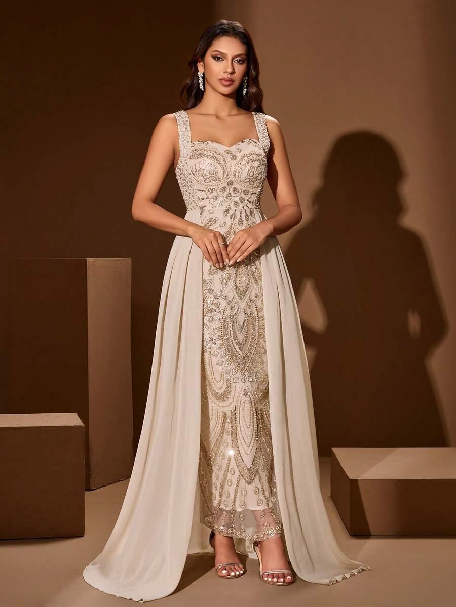 SHEIN BEŻOWA MAXI SUKIENKA S09__XL