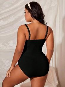 SHEIN CZARNY JEDNOCZĘŚCIOWY STRÓJ KĄPIELOWY FALBANA S09__48