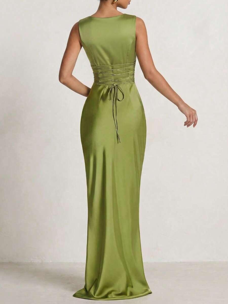 SHEIN ZIELONA MAXI SUKIENKA BEZ RĘKAWÓW S06__S