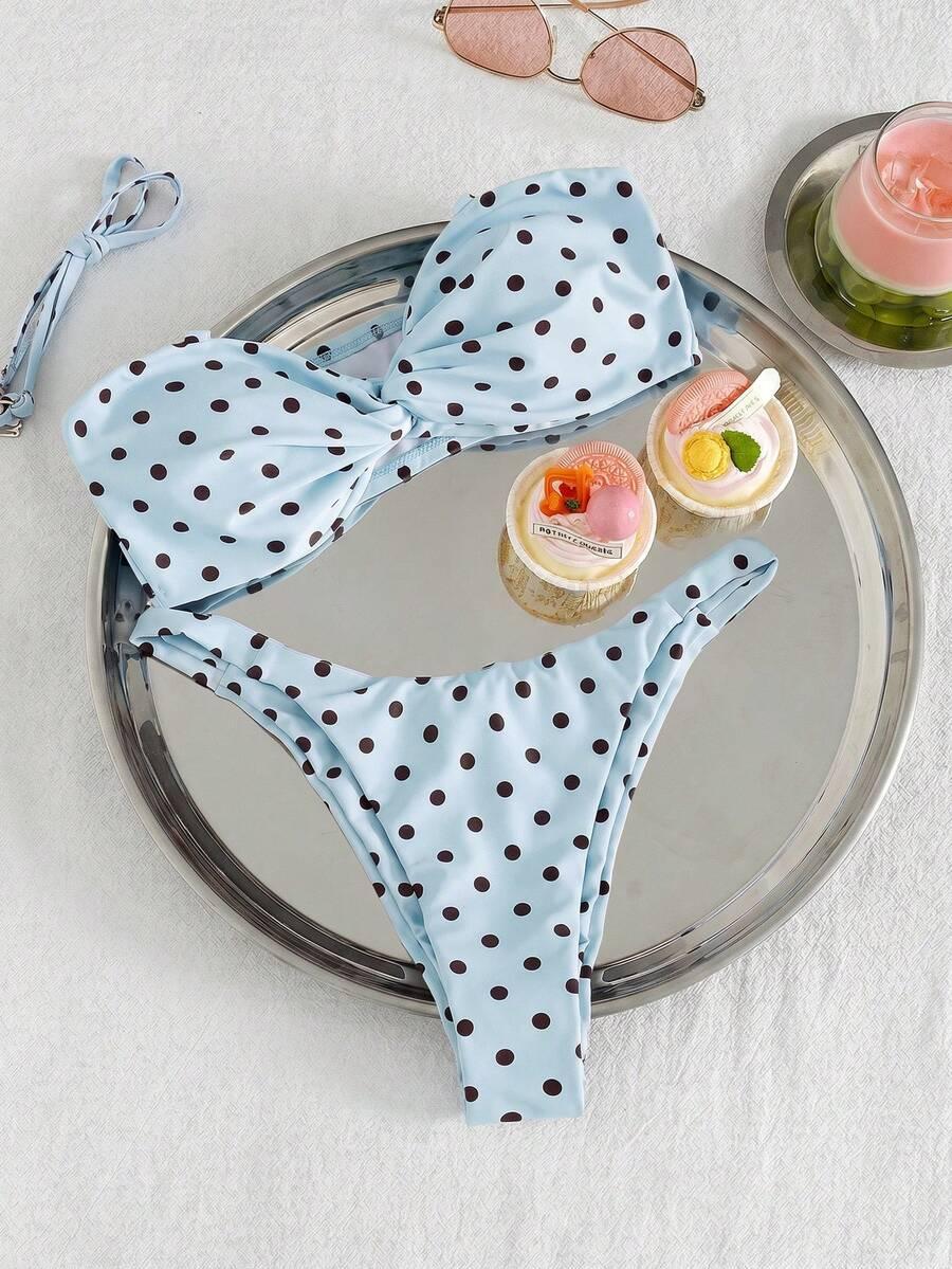 SWIM MOD NIEBIESKI STRÓJ KĄPIELOWY DWUCZĘŚCIOWY GROSZKI S09__XXS
