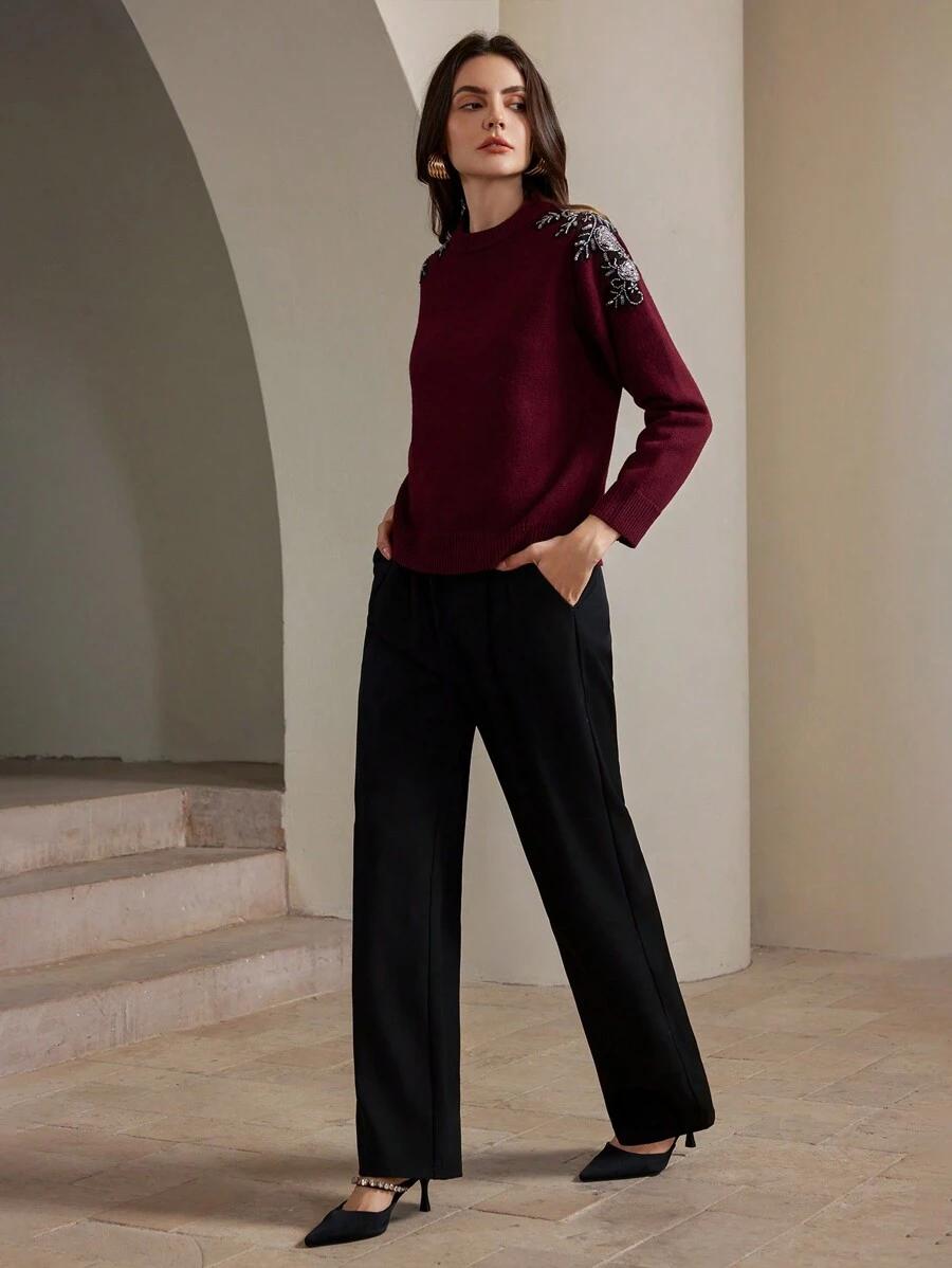 ANEWSTA BORDOWY SWETER ZDOBIENIA S06__L