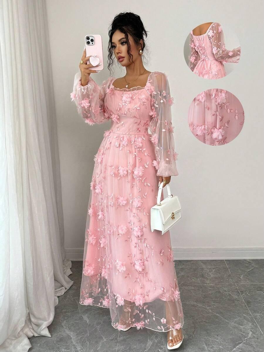 SHEIN RÓŻOWA MAXI SUKIENKA S09__L