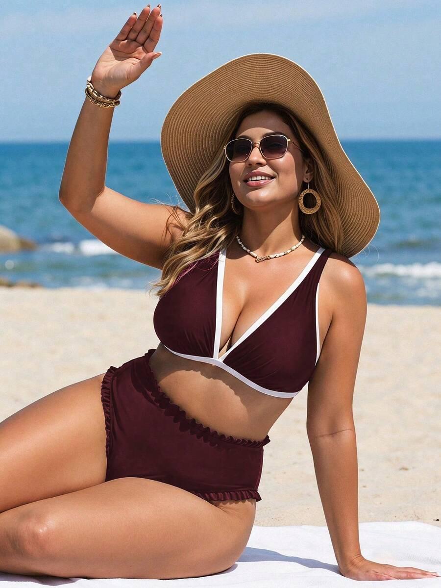 SHEIN BORDOWY DÓŁ OD BIKINI FALBANKI S09__46