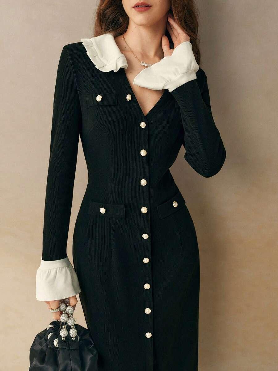SHEIN CZARNA MIDI SUKIENKA S06__L