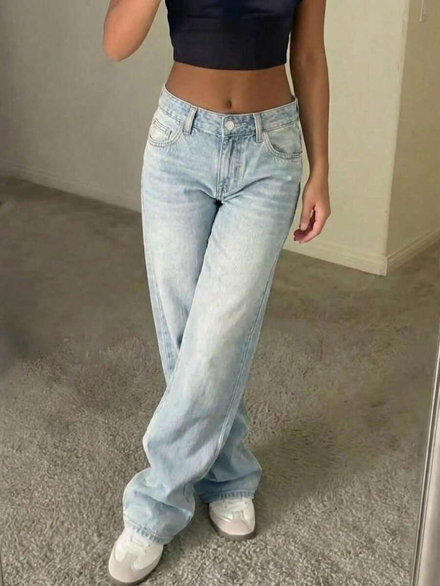 SHEIN SPODNIE JEANS PROSTA NOGAWKA PK01__L
