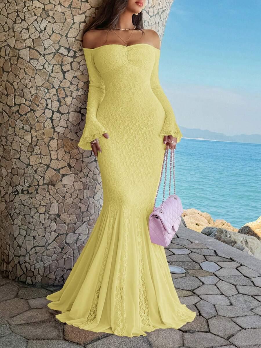 SHEIN ŻÓŁTA MAXI SUKIENKA KORONKA S06__XL