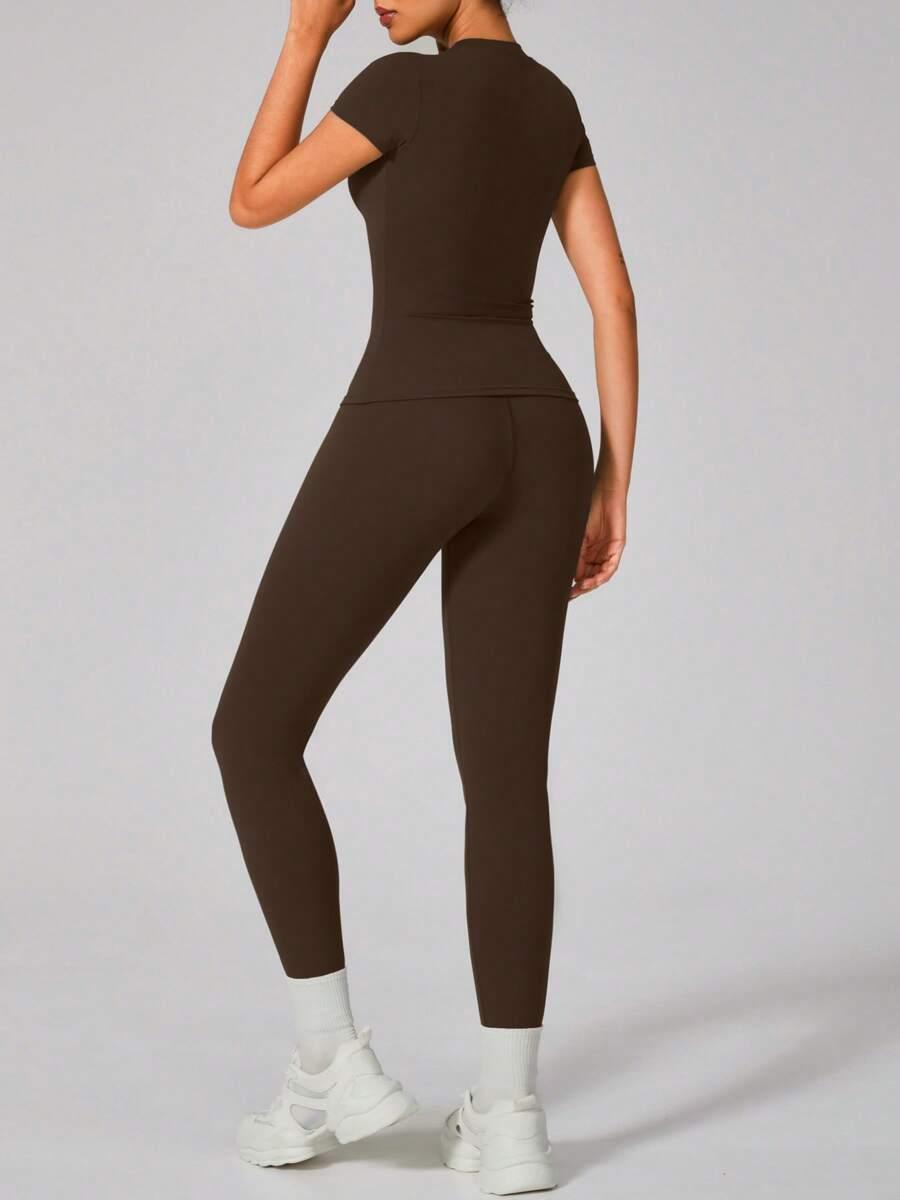 SHEIN BRĄZOWA BLUZKA LEGGINSY KOMPLET S06__M