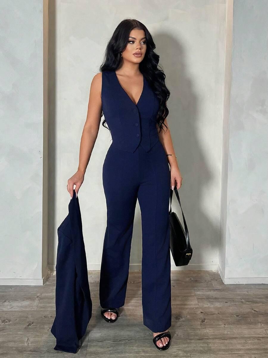 SHEIN KOMPLET MARYNARKA KAMIZELKA SPODNIE S06__XL