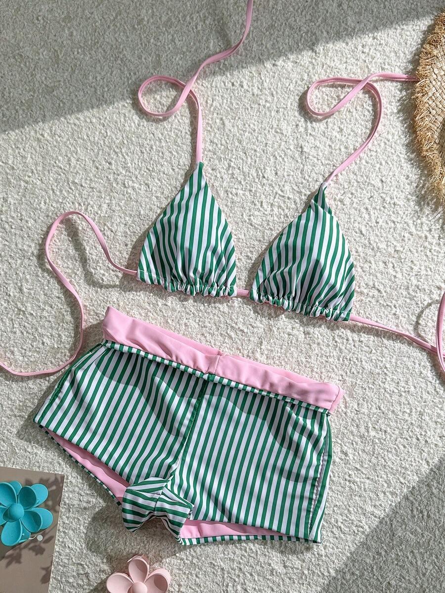 SHEIN DWUCZĘŚCIOWY STRÓJ KĄPIELOWY WZÓR PASKI S09__M