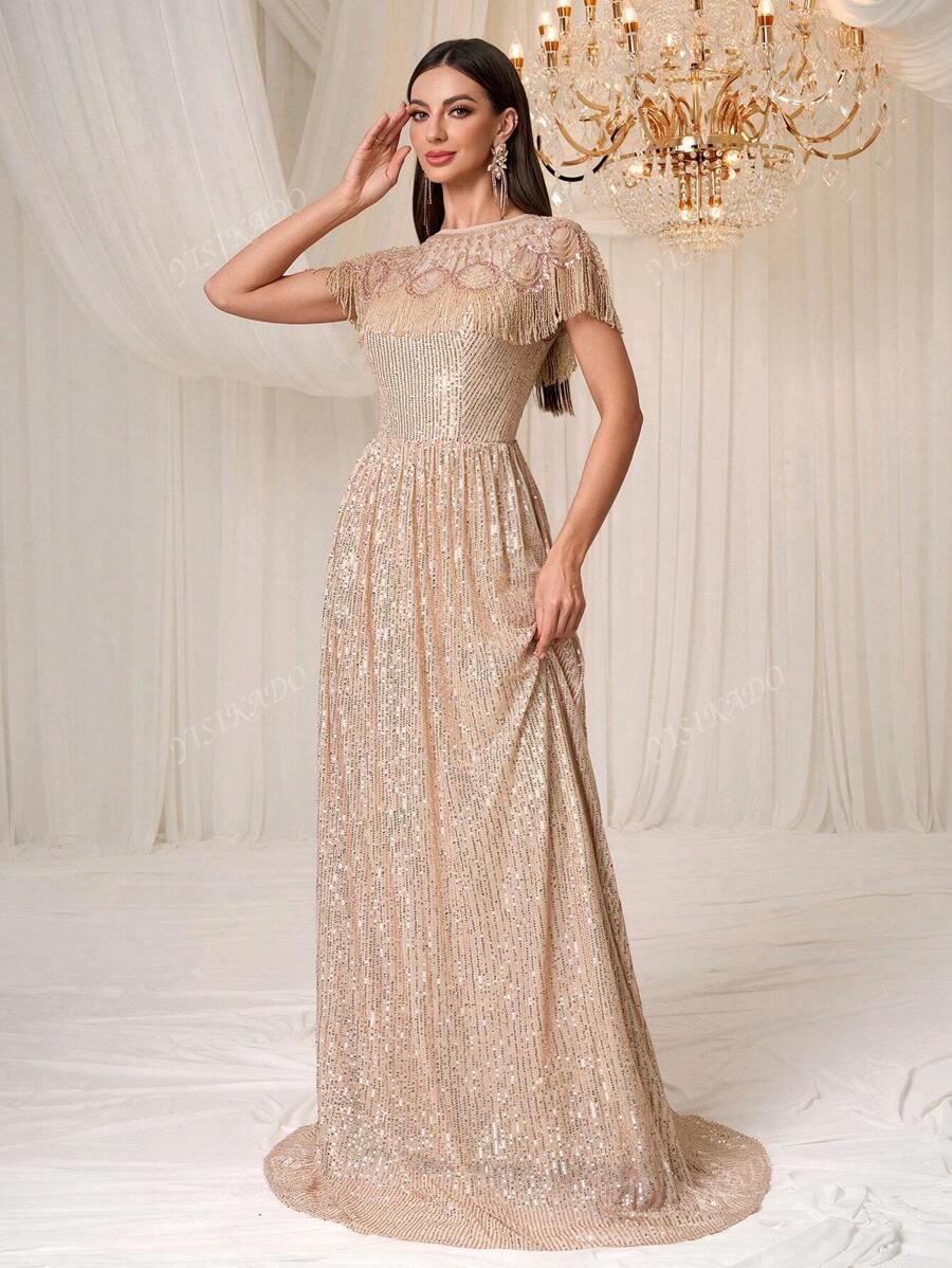 SHEIN BEŻOWA MAXI SUKIENKA S06__XL