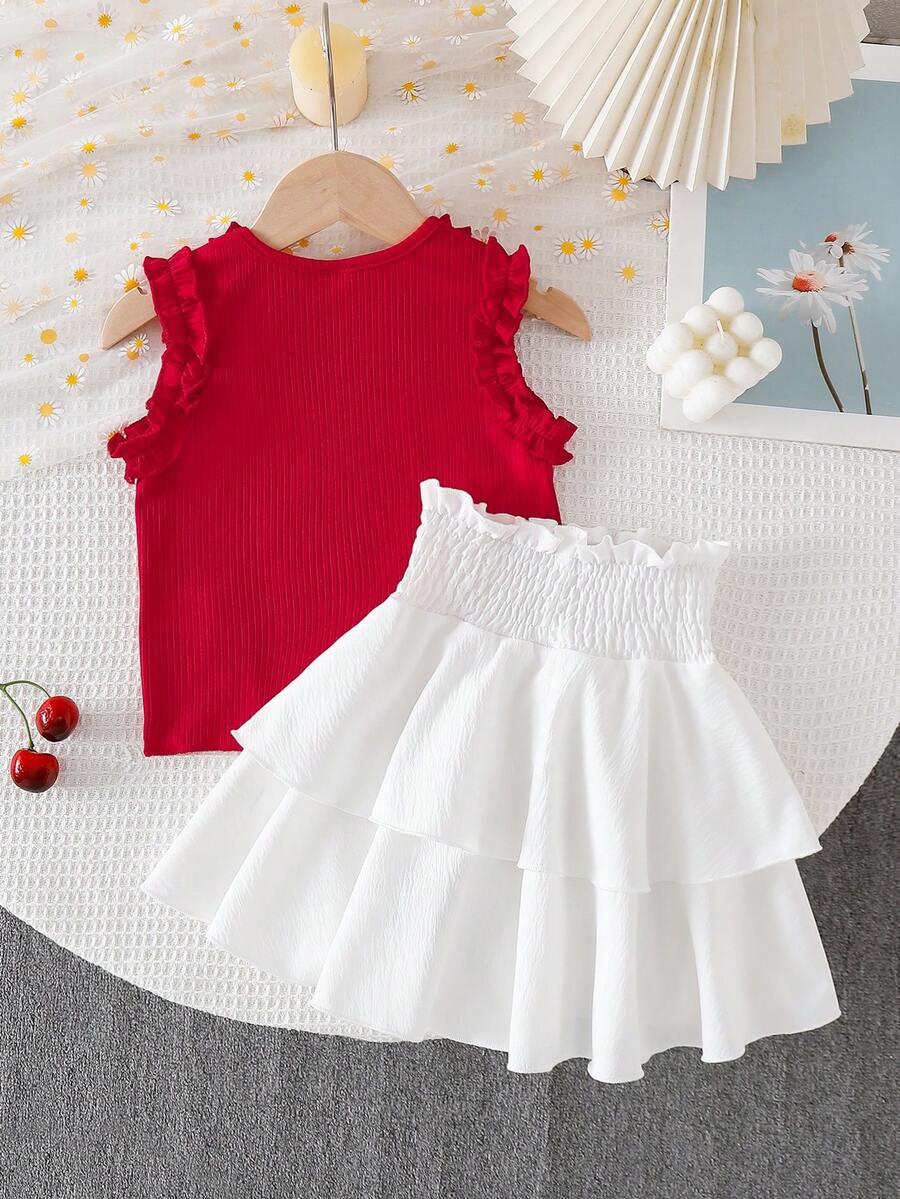 SHEIN CZERWONA BLUZKA FALBANY S06__110/116