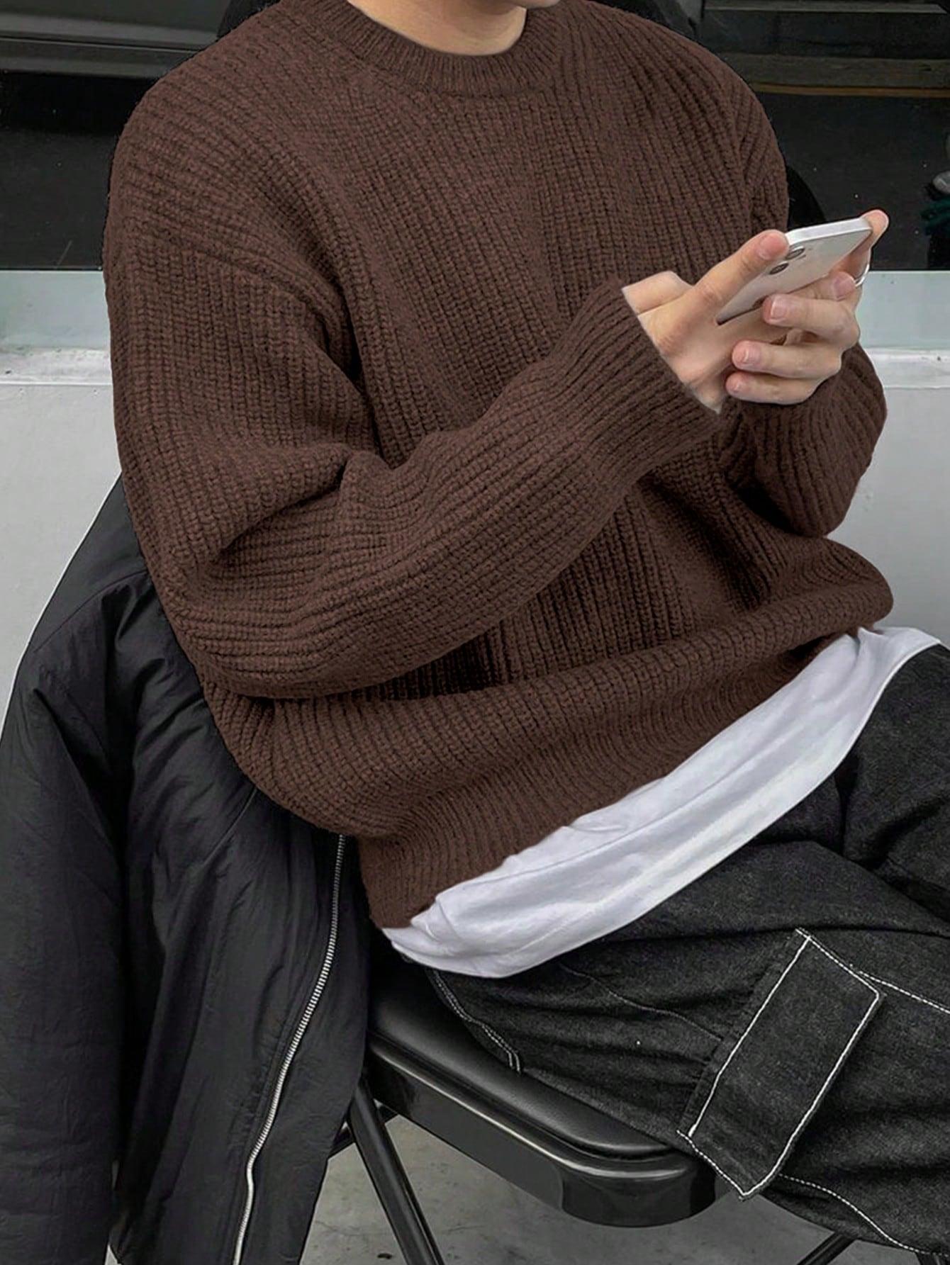 SHEIN BRĄZOWY SWETER OKRĄGŁY DEKOLT S06__S