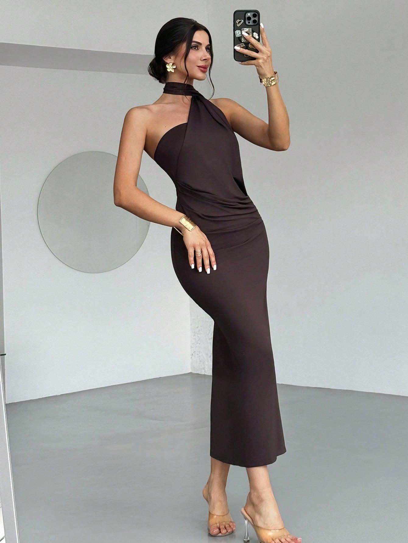 SHEIN BRĄZOWA MIDI SUKIENKA S06__XL