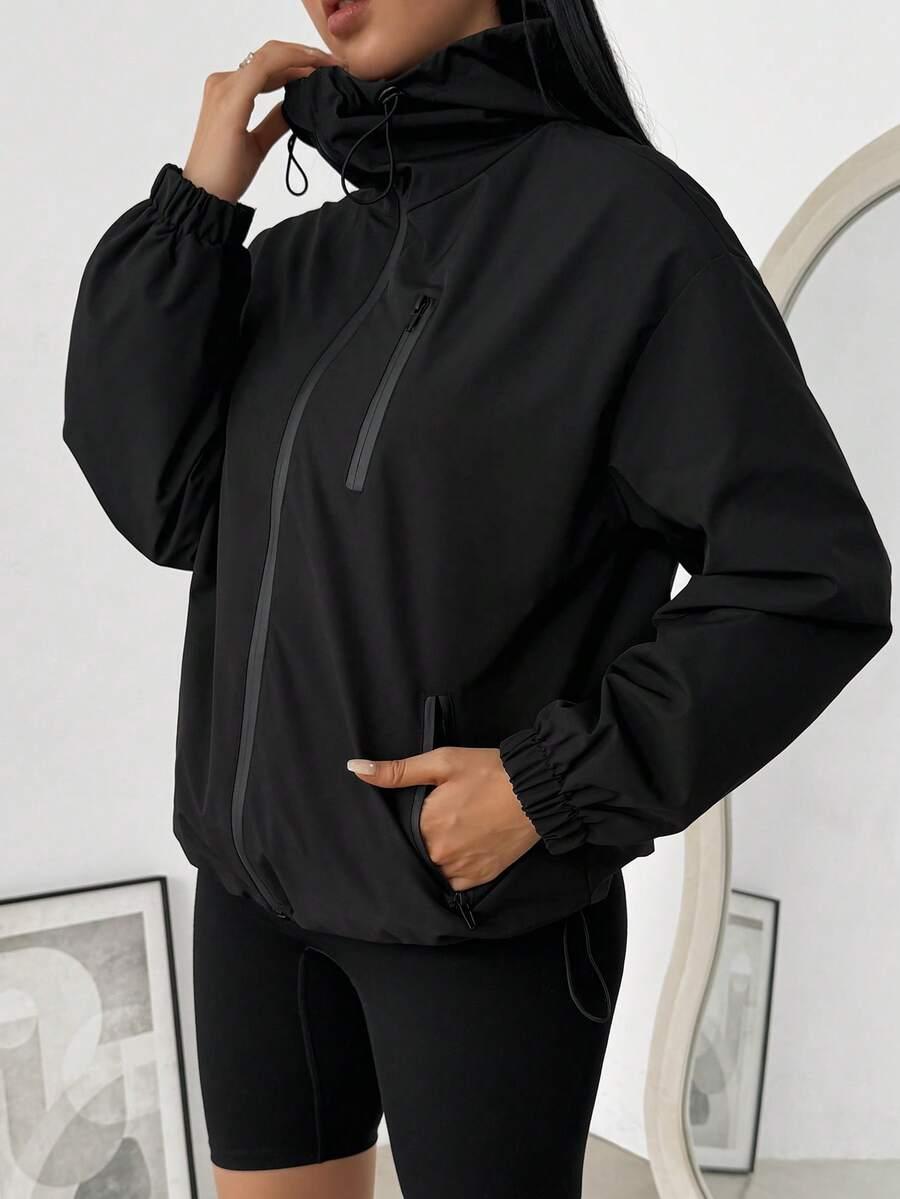 SHEIN CZARNA KURTKA PRZECIWDESZCZOWA KAPTUR S06__XL
