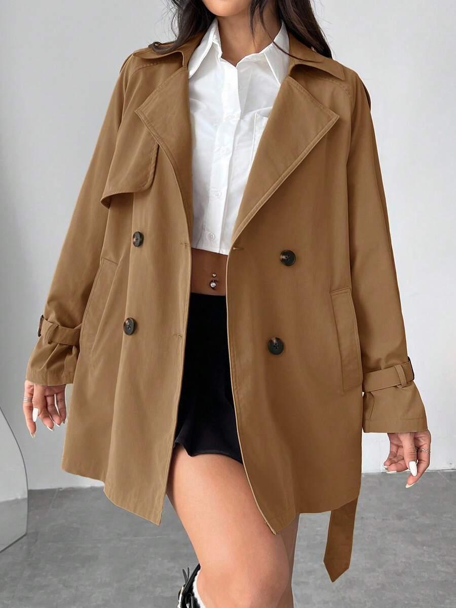 SHEIN BRĄZOWY PŁASZCZ TRENCZ W01__M