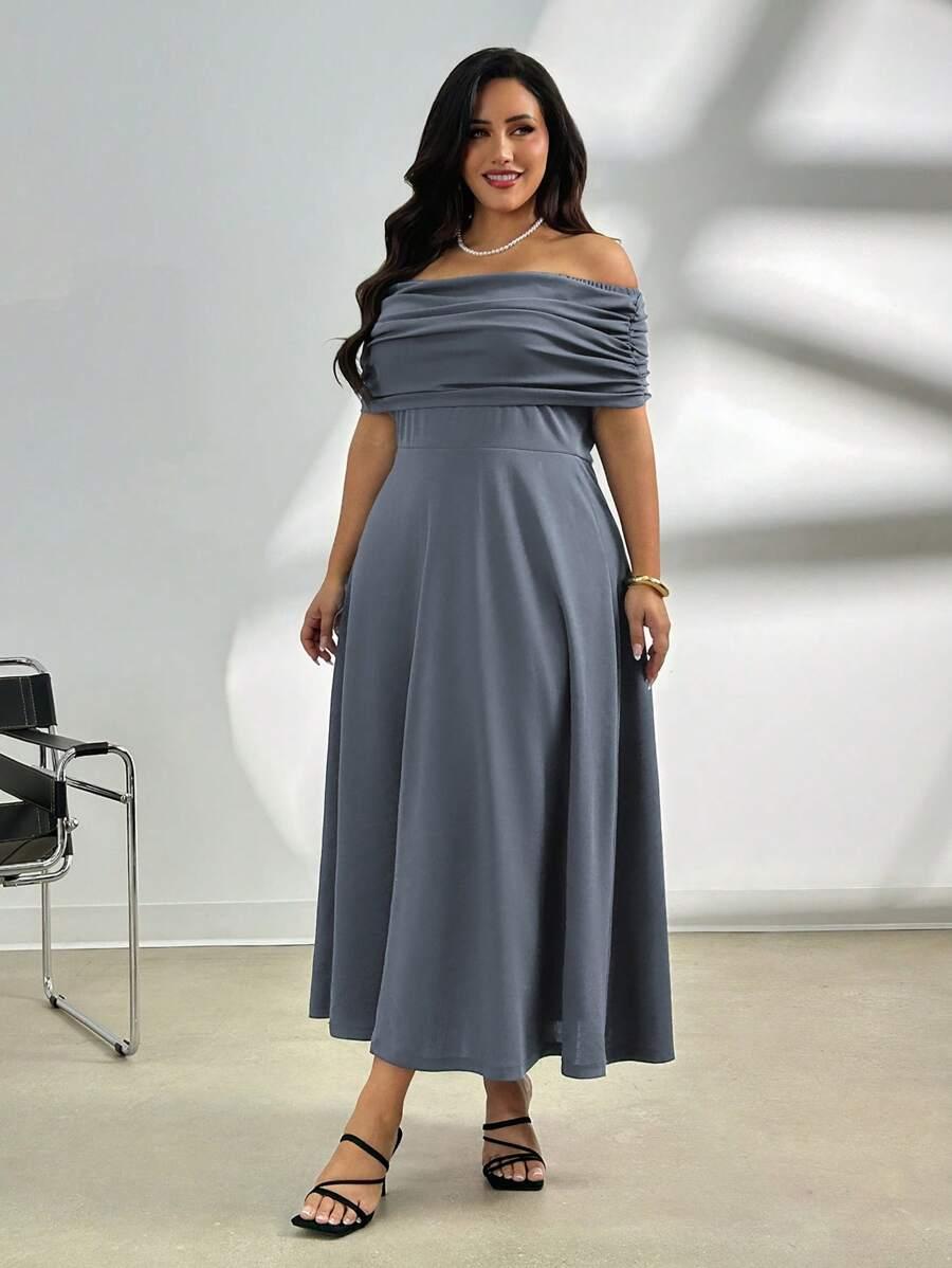 FIRERIE SZARA MAXI SUKIENKA ROZKLOSZOWANA ODKRYTE RAMIONA S06__46