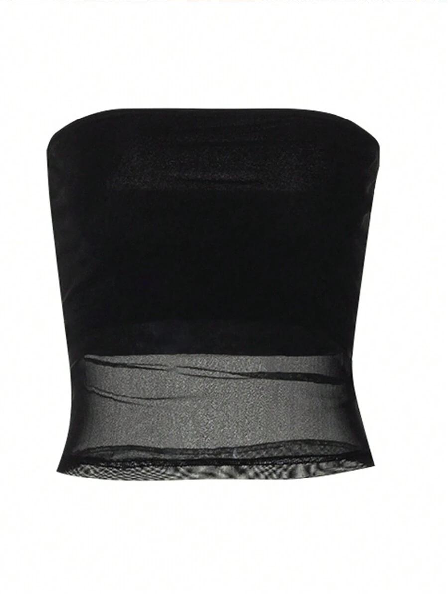 SHEIN CZARNY TOP SIATECZKA S06__L