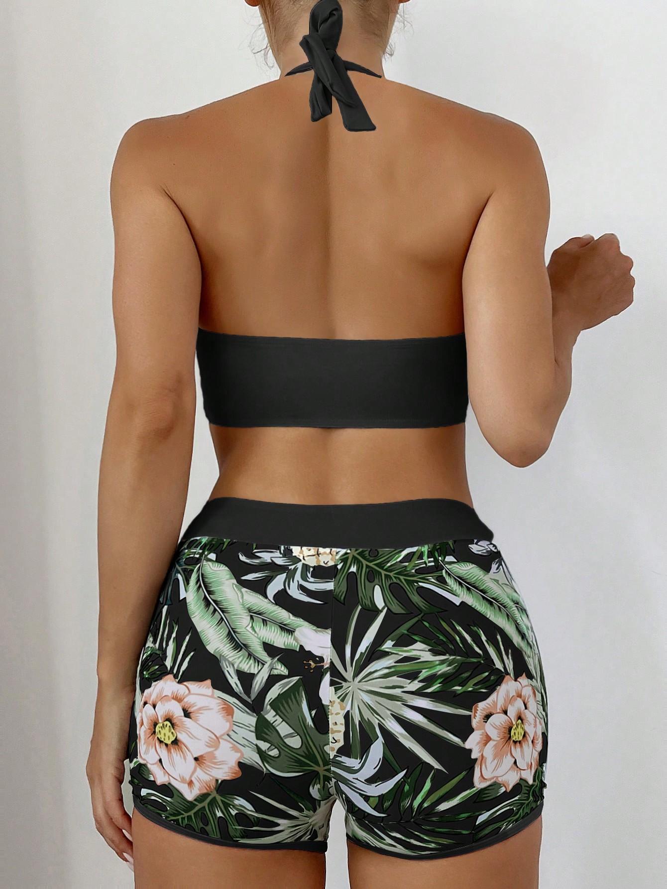 SHEIN DWUCZĘŚCIOWY STRÓJ KĄPIELOWY SPODENKI PRINT S09__L