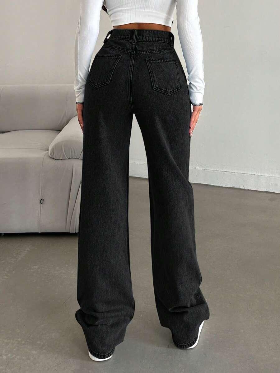 SHEIN CZARNE SPODNIE JEANS WYSOKI STAN KIESZENIE PK01__XS