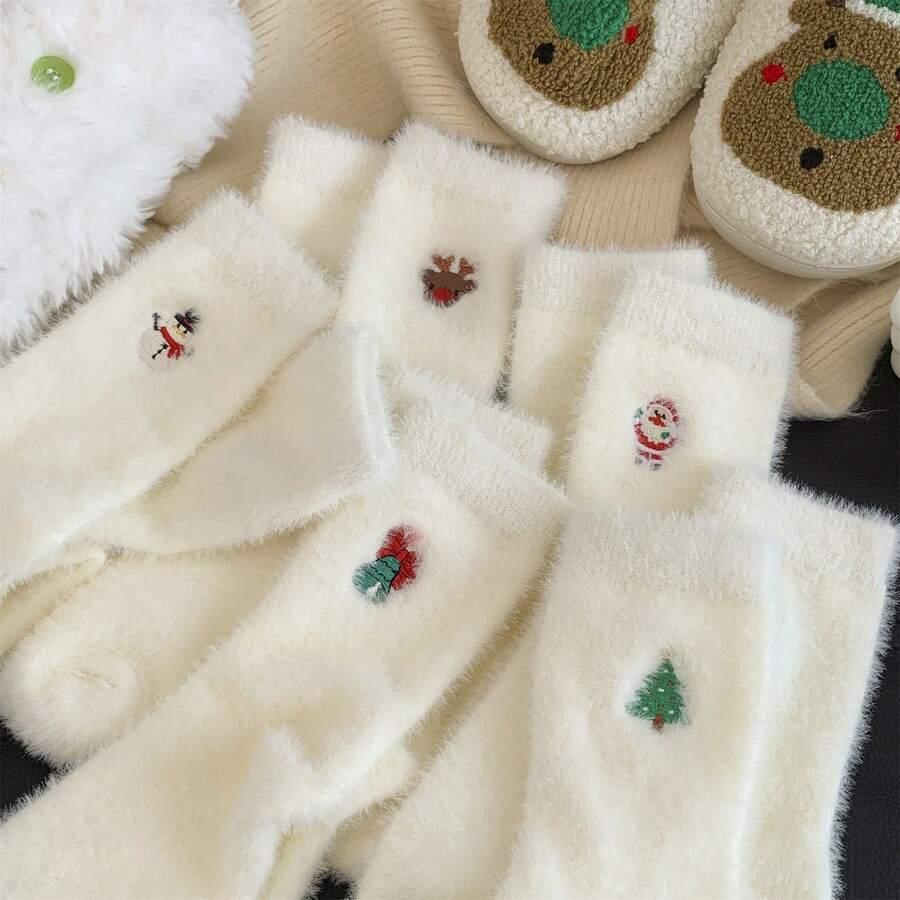 SHEIN BIAŁE SKARPETKI ŚWIĄTECZNY HAFT 1-PACK BDD__UNIWERSALNY