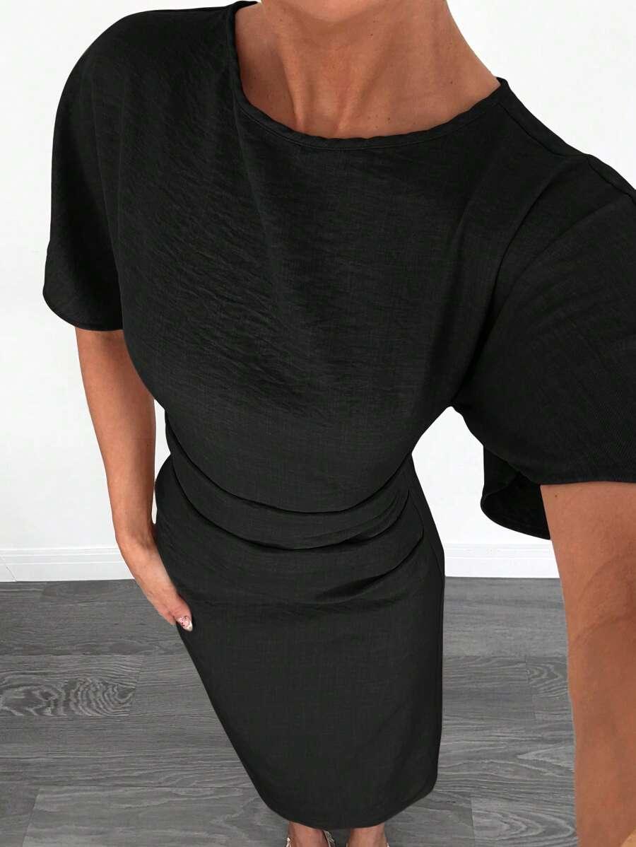 SHEIN CZARNA MAXI SUKIENKA MARSZCZENIE
