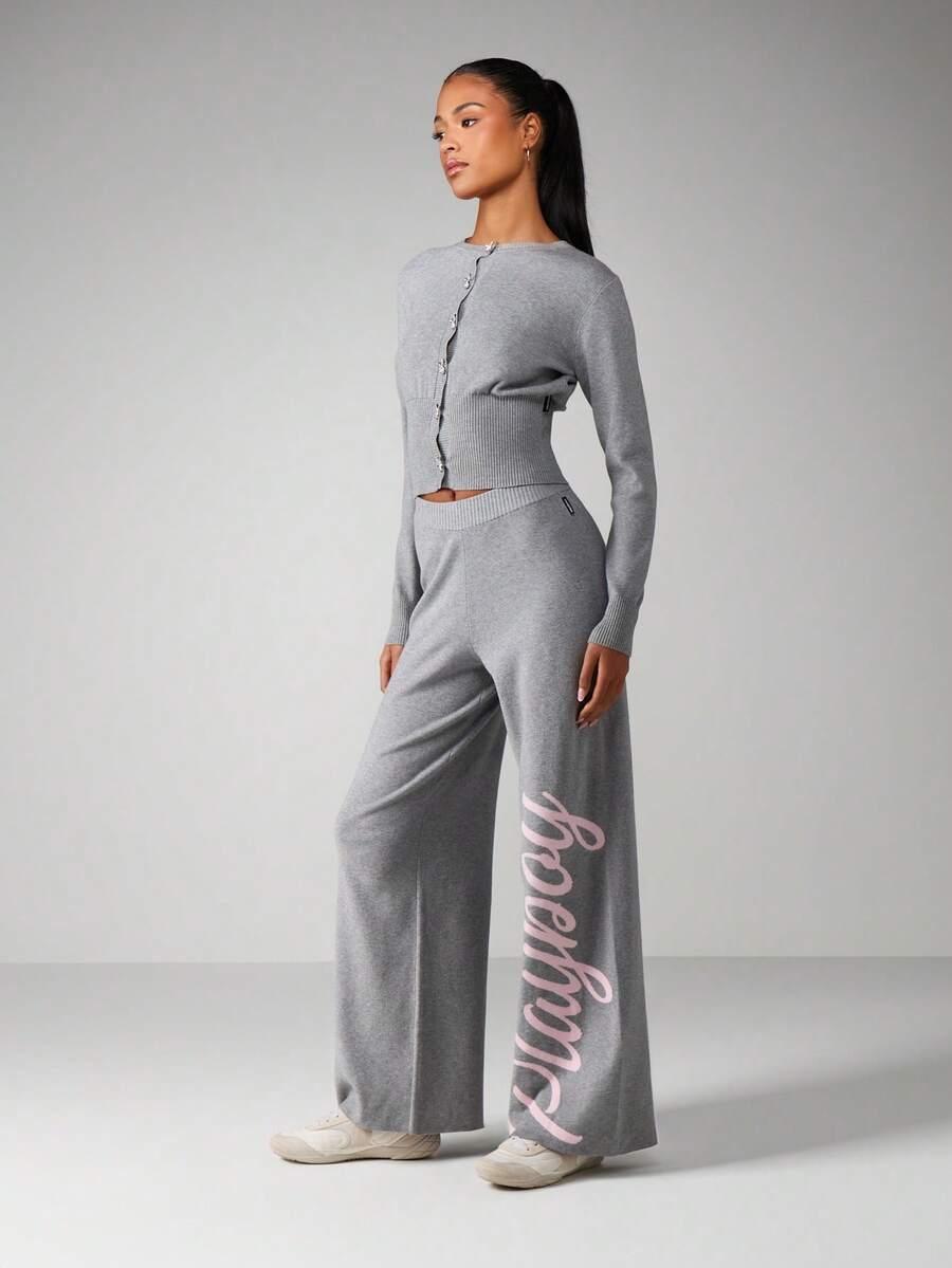 MISSGUIDED SZARE DZIANINOWE SPODNIE PK01__S