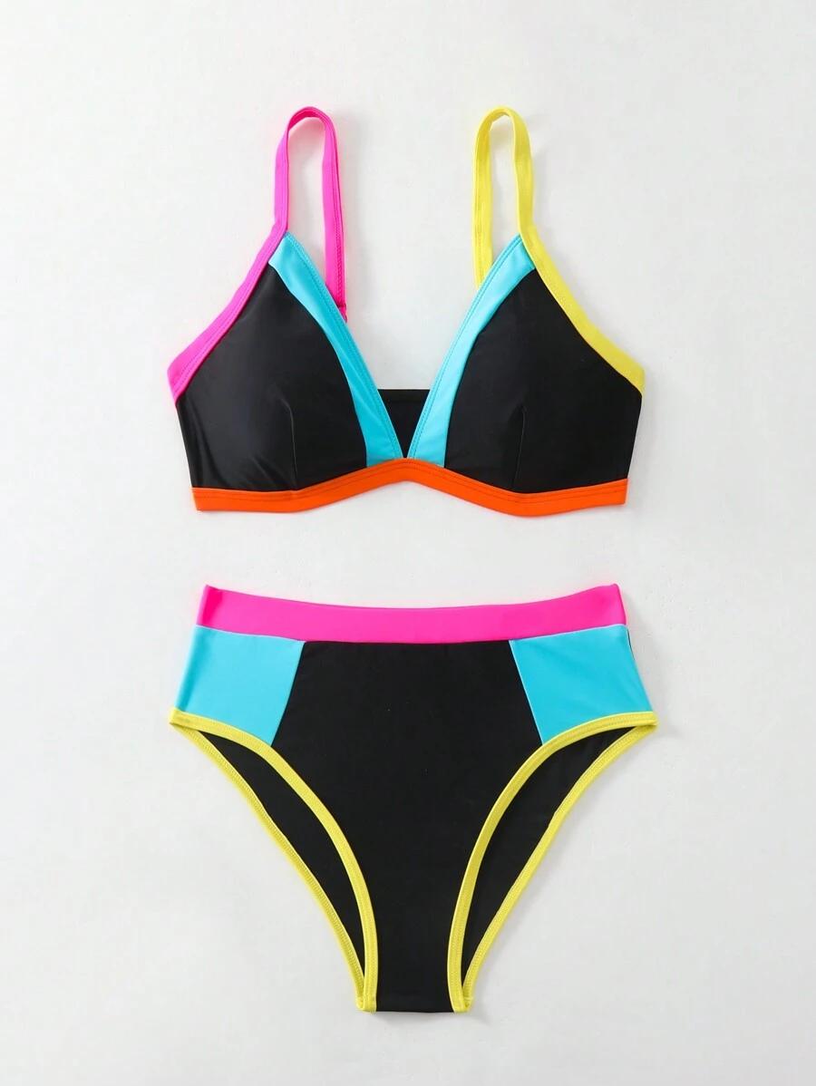 SHEIN DWUCZĘŚCIOWY KOSTIUM KĄPIELOWY BIKINI KONTRAST S09__L