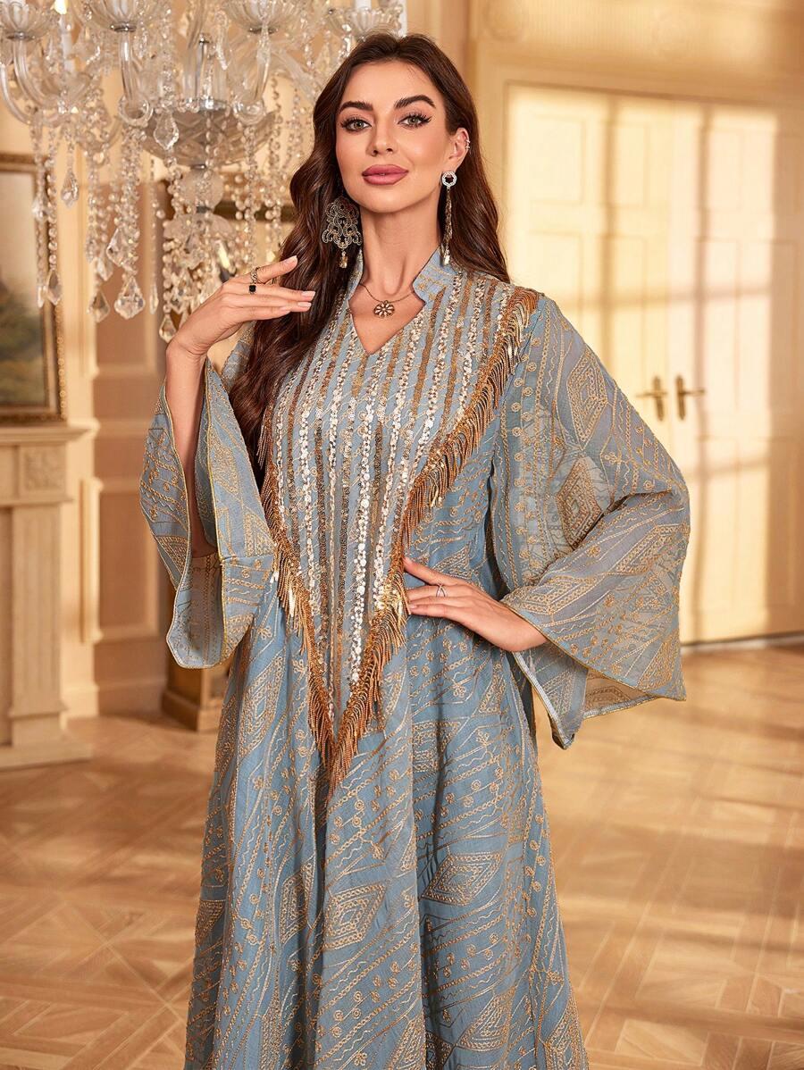 SHEIN SUKIENKA MAXI DŁUGI RĘKAW HAFT S06__XL