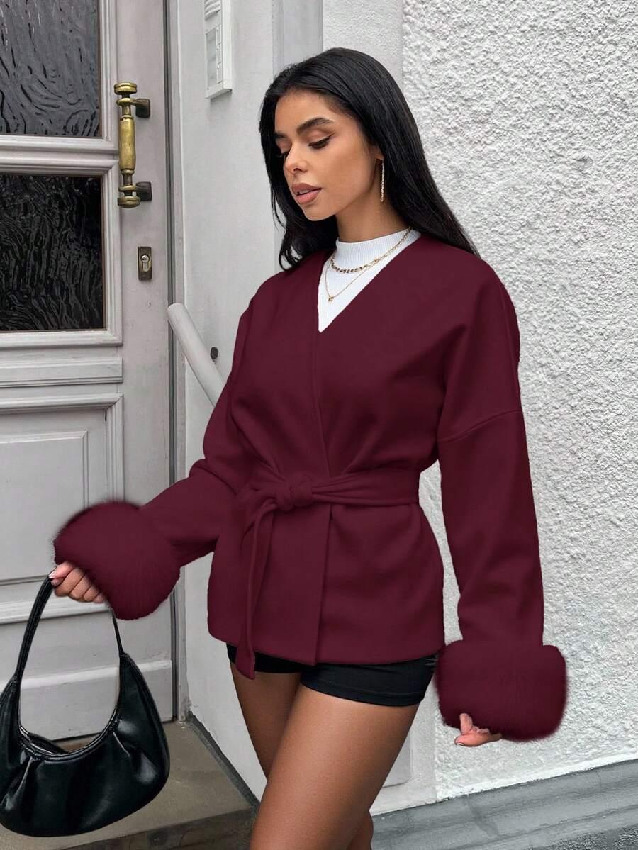 SHEIN BORDOWY PŁASZCZ FUTERKO W01__S