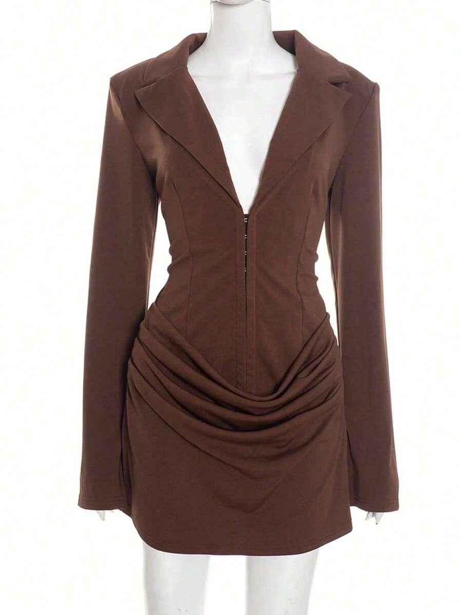 SHEIN BRĄZOWA MINI SUKIENKA S09__S