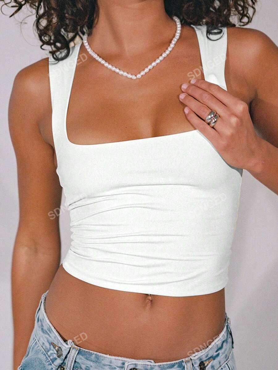 SHEIN BIAŁY TOP NA RAMIĄCZKACH KWADRATOWY DEKOLT S06__XS
