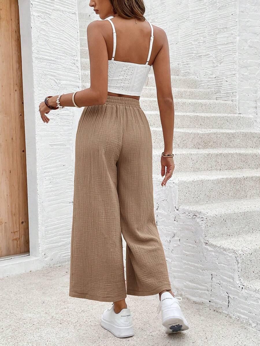 SHEIN BRĄZOWE SPODNIE WYSOKI STAN CASUAL S06__L