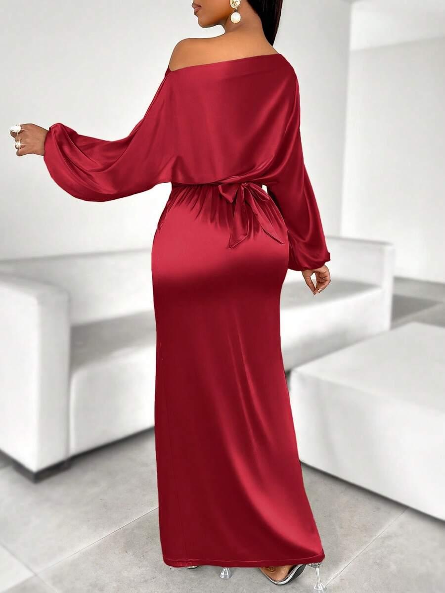 SHEIN SATYNOWA MAXI SUKIENKA WIĄZANIE ROZCIĘCIE PK01__S